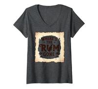Femme Where's The Rum Gone : Tropical Beach Party T-Shirt avec Col en V, Chiné Foncé, S