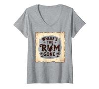 Femme Where's The Rum Gone : Tropical Beach Party T-Shirt avec Col en V, Gris Chiné, S
