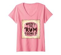 Femme Where's The Rum Gone : Tropical Beach Party T-Shirt avec Col en V, Rose, S