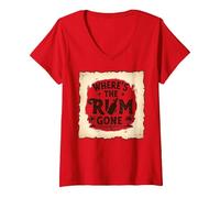 Femme Where's The Rum Gone : Tropical Beach Party T-Shirt avec Col en V, Rouge, M