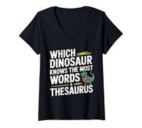 Femme Which Dinosaur Knows The Most Words A Thesaurus - T-Shirt avec Col en V