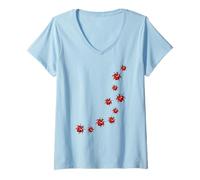 Femme Whimsy Twee Ladybug Trail Heart Cute Summer T-Shirt avec Col en V