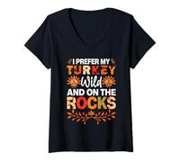 Femme Whisky Bourbon I Prefer My Turkey Wild and on The Rocks T-Shirt avec Col en V