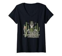 Femme Whisky de la Saint-Patrick Business Western Cowboy Squelette T-Shirt avec Col en V