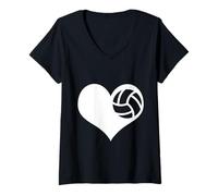 Femme White Heart and Volleyball Lover Player Women Girls T-Shirt avec Col en V