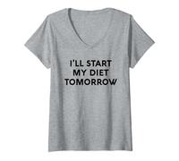 Femme White Lie Ill Start My Diet Tomorrow Party Funny Eating Food T-Shirt avec Col en V