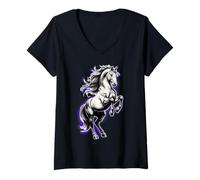 Femme White Shire Cheval Violet Aura Equestre Élevage T-Shirt avec Col en V