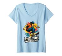 Femme Whitley Bay Skateboard Skate The Coast Series T-Shirt avec Col en V