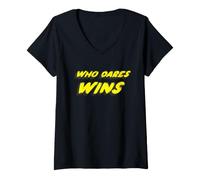 Femme Who Dares Wins | Devise Militaire spéciale T-Shirt avec Col en V
