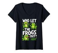 Femme Who Let The Frogs Out Amphibian Lover Frog Owner Funny Humour T-Shirt avec Col en V