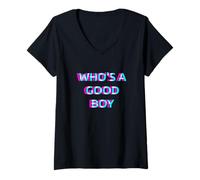 Femme Who's A Good Boy 2000s Grunge Aesthetic Dog Themed T-Shirt avec Col en V
