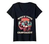 Femme Whos Your CrawDaddy Crawfish Rétro Écrevisses Crawdad Dad Men T-Shirt avec Col en V