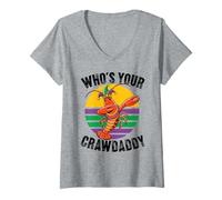 Femme Who's Your Crawdaddy Mardi Gras Tamponnage d'écrevisses T-Shirt avec Col en V