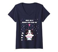 Femme Why Be 6 When You Can Be 7 - Girls Birthday Cartoon Cat T-Shirt avec Col en V