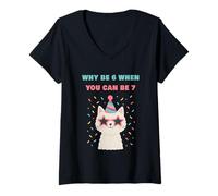Femme Why Be 6 When You Can Be 7 - Girls Birthday Cartoon Cat T-Shirt avec Col en V