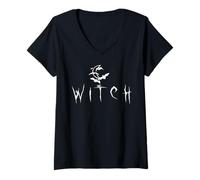 Femme Wiccan Païen Occulte Lune Halloween Gothique Sorcière T-Shirt avec Col en V