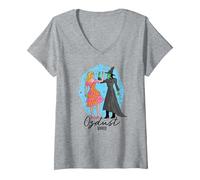 Femme Wicked Glinda & Elphaba Ozdust T-Shirt avec Col en V, Gris Chiné, XXL
