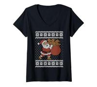 Femme Wiener Pull de Noël pour Chien, Père Noël Portant des Wieners T-Shirt avec Col en V