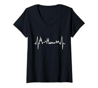 Femme Wiesbaden Skyline Battement de Cœur Allemagne J'aime T-Shirt avec Col en V