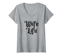 Femme Wife Life Just Married Honeymoon Mariage drôle T-Shirt avec Col en V