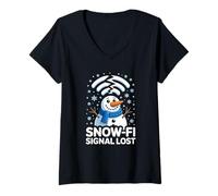 Femme WiFi Snow-FI Signal Lost Funny Winter Pun Apparel Snowman T-Shirt avec Col en V