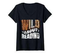 Femme Wild About Reading Books Love Books Bibliothèque Bibliothèque T-Shirt avec Col en V