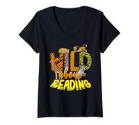 Femme Wild About Reading Books Zoo Animals Library Day Bibliothécaire T-Shirt avec Col en V