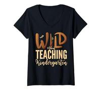 Femme Wild About Teaching Maternelle Teacher Squad Educator T-Shirt avec Col en V