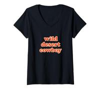 Femme Wild Desert Cowboy Retro Western Typography Graphic T-Shirt avec Col en V