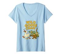 Femme Wild Goose Chase - Funny Cryptid Alien Bigfoot Conspiracy T-Shirt avec Col en V, Bleu Céleste, M