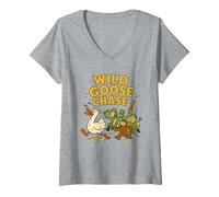 Femme Wild Goose Chase - Funny Cryptid Alien Bigfoot Conspiracy T-Shirt avec Col en V, Gris Chiné, XL
