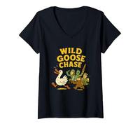 Femme Wild Goose Chase - Funny Cryptid Alien Bigfoot Conspiracy T-Shirt avec Col en V, Noir, S