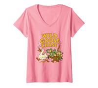 Femme Wild Goose Chase - Funny Cryptid Alien Bigfoot Conspiracy T-Shirt avec Col en V, Rose, M