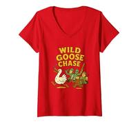 Femme Wild Goose Chase - Funny Cryptid Alien Bigfoot Conspiracy T-Shirt avec Col en V, Rouge, S