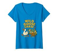 Femme Wild Goose Chase - Funny Cryptid Alien Bigfoot Conspiracy T-Shirt avec Col en V, Saphir, M