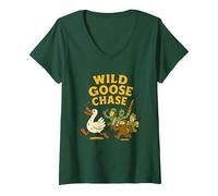 Femme Wild Goose Chase - Funny Cryptid Alien Bigfoot Conspiracy T-Shirt avec Col en V, Vert Forêt, L