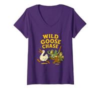 Femme Wild Goose Chase - Funny Cryptid Alien Bigfoot Conspiracy T-Shirt avec Col en V, Violet, L