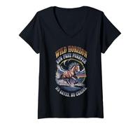 Femme Wild Horizon Free Spirit Cheval rétro style western T-Shirt avec Col en V