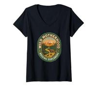 Femme Wild Motherhood Raising Explorers Bear Patch Mom Mother's Day T-Shirt avec Col en V