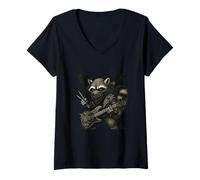 Femme Wild Punk Raccoon Electric Attitude T-Shirt avec Col en V