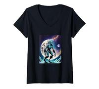 Femme Wild Wendigo Skinwalker in Space Illustration Graphic Design T-Shirt avec Col en V
