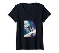 Femme Wild Wendigo Skinwalker in Space Illustration Graphic Design T-Shirt avec Col en V