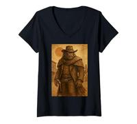 Femme Wild West Bigfoot Vintage Art Graphique Sasquatch Cowboy Lover T-Shirt avec Col en V