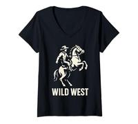 Femme Wild West Cowboy Silhouette Cheval Western Wild West Rodéo T-Shirt avec Col en V