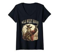 Femme Wild West Horse. Western, Cowboy, Far Western, Old West T-Shirt avec Col en V