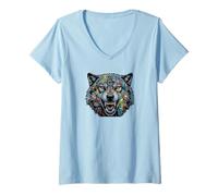 Femme Wild Wolf Grafitti Style Wilderness Wolves Prey Predator T-Shirt avec Col en V