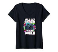 Femme Will Lay in Dirt for The Bokeh Photographer Camera T-Shirt avec Col en V