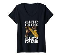 Femme Will Play for Free saxophonspieler Saxophone T-Shirt avec Col en V