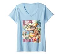 Femme Will Shake Ass For Tequila Funny Vintage Bartender Bar Party T-Shirt avec Col en V