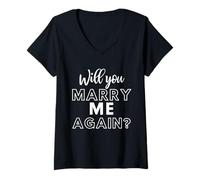Femme Will You Marry Me Again Demande de fiançailles T-Shirt avec Col en V